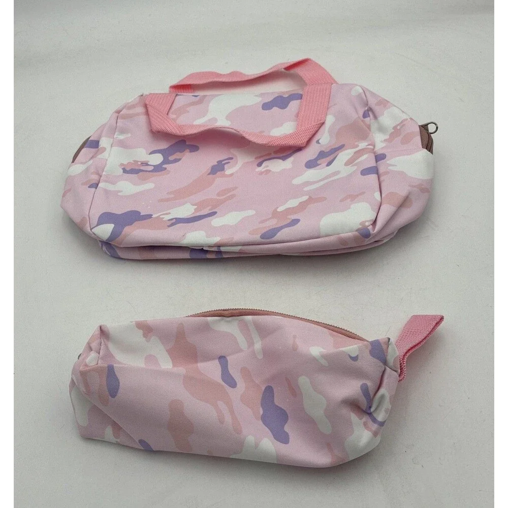 camolauge pink back pack with lunch bag&pencil case nylon large capacity school